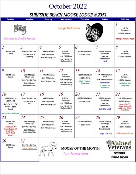 Moose Lodge Calendar